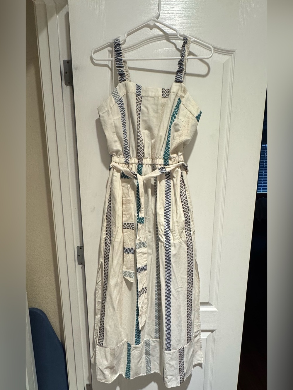 Splendid Jubi Embroidered Stripe Cotton Blend Midi Dress